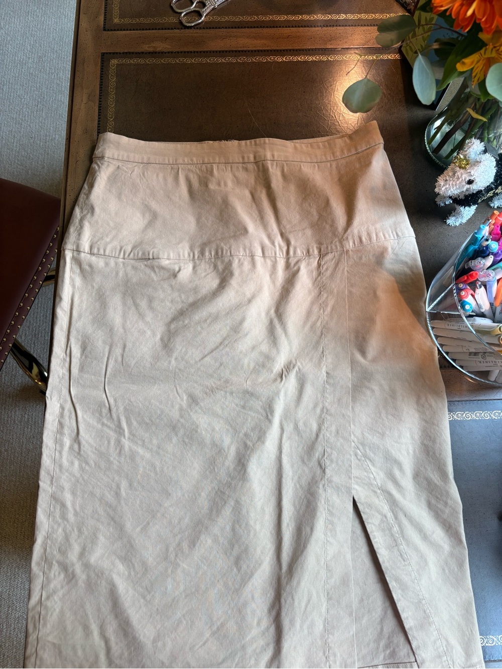 Anthropologie Neutral Beige Pencil Skirt with Side Slit